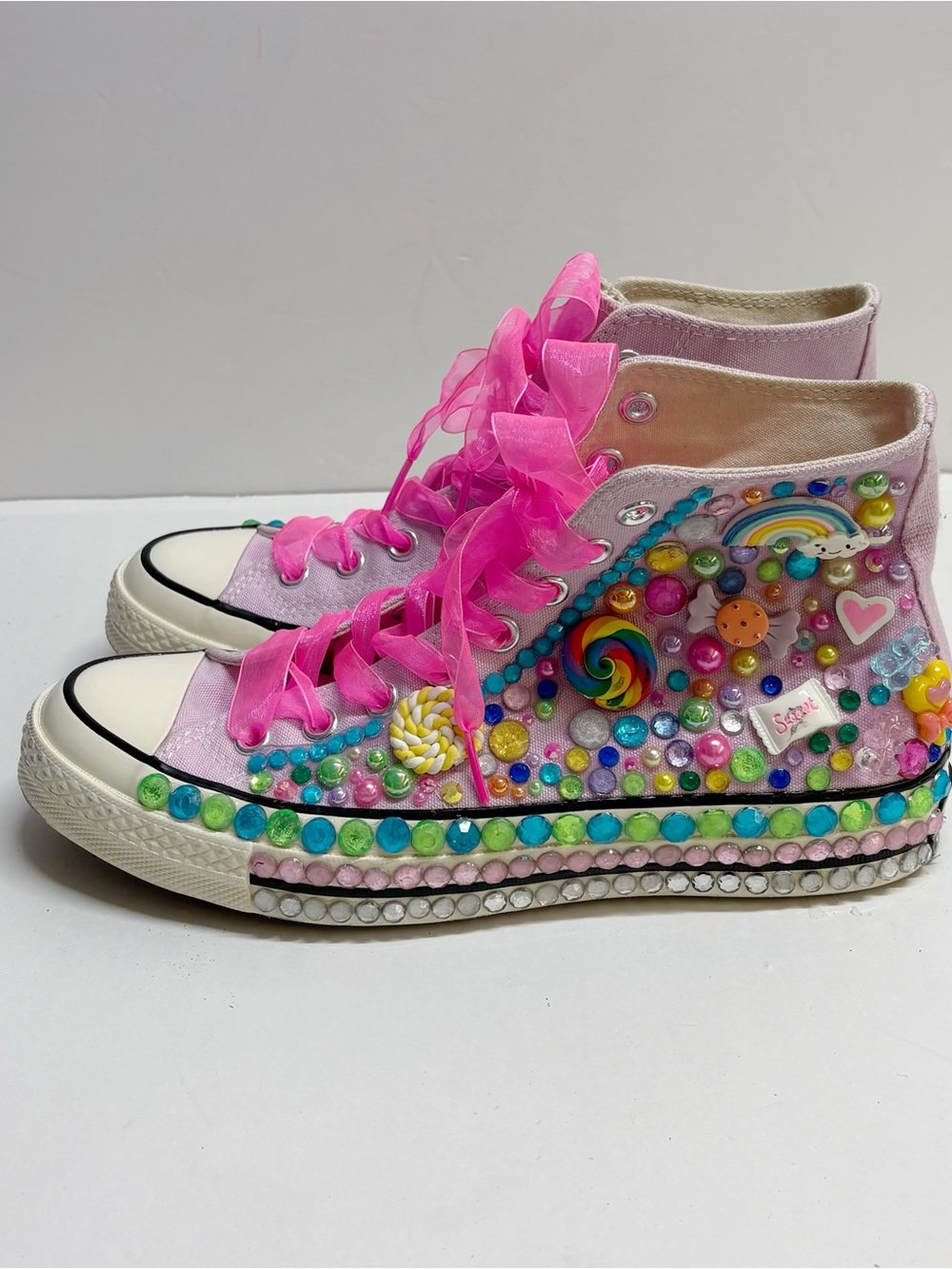 Converse purple High-Top Sneakers with Multicolor Gem Embellishments size 40